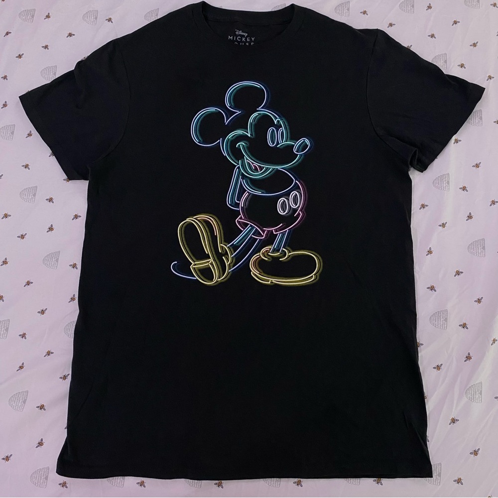 mickey mouse neon sign EUC graphic print tee tshirt shirt